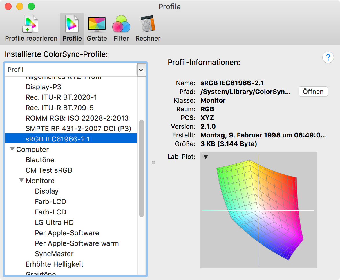 ColorSync Dienstprogramm - Profile